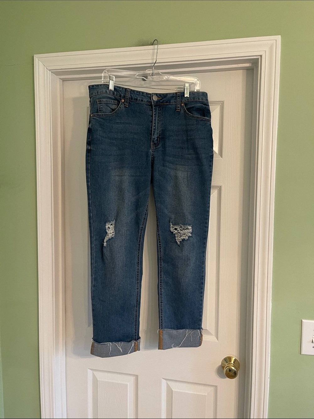 Copperflash Women's High Rise SLIM Straight Distressed Jeans-Size 14